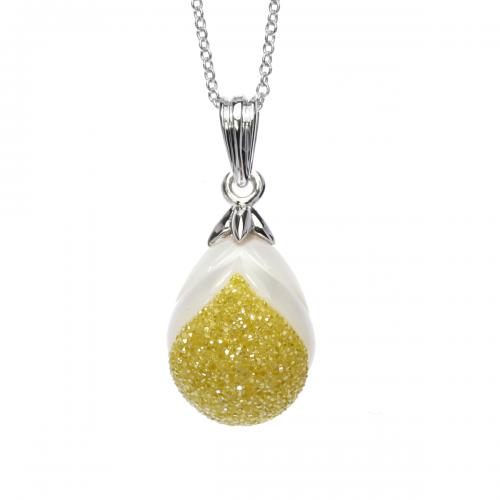 Galaxia Pearl Pendant with Lab-Grown Yellow Diamond Druzy