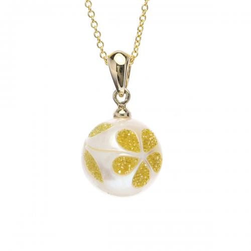Galaxia Pearl Pendant with Lab-Grown Yellow Diamond Druzy